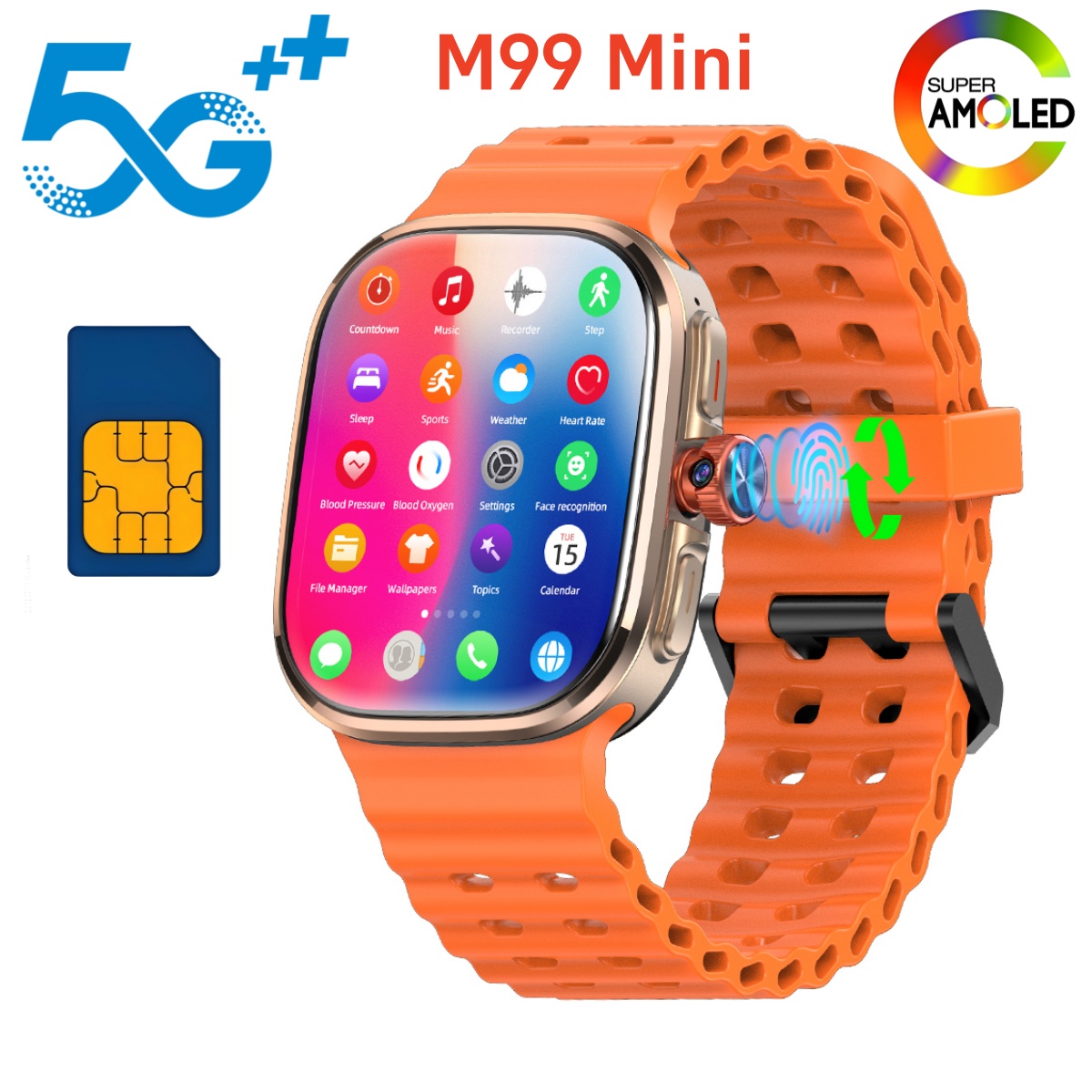 Smartwatch Faces - M99ミニスマートウォッチ 5G Android 13.0 2.29インチAMOLEDディスプレイ スマートウォッチ