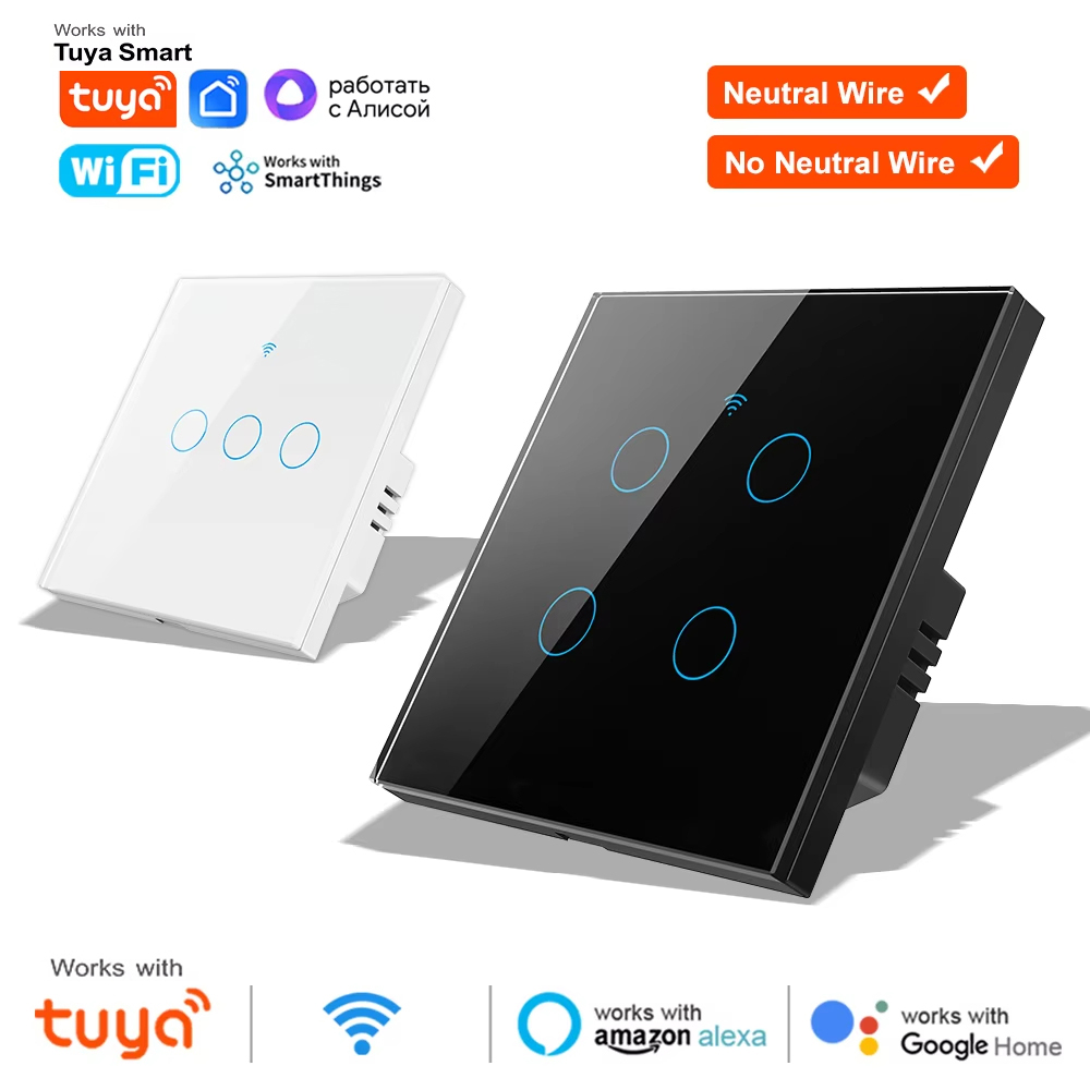 Smart Accessories - 1 2 3 4連ギャングWiFi RF 433mhzタッチウォールライトスマートワイヤレススイッチ付き220Vニュートラル不要EU仕様Tuya