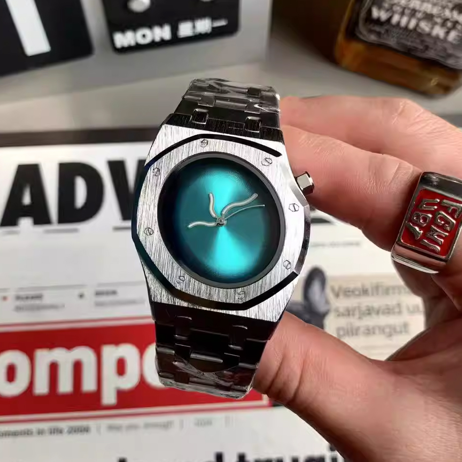 Smartwatch Instagram - 新しいY2Kスタイルのメンズウォッチ、ツイストオクタゴナルデザイン、ロゴなし、ドーパミンカラーの文字盤、インスタグラム風のシルバースチールブレスレット