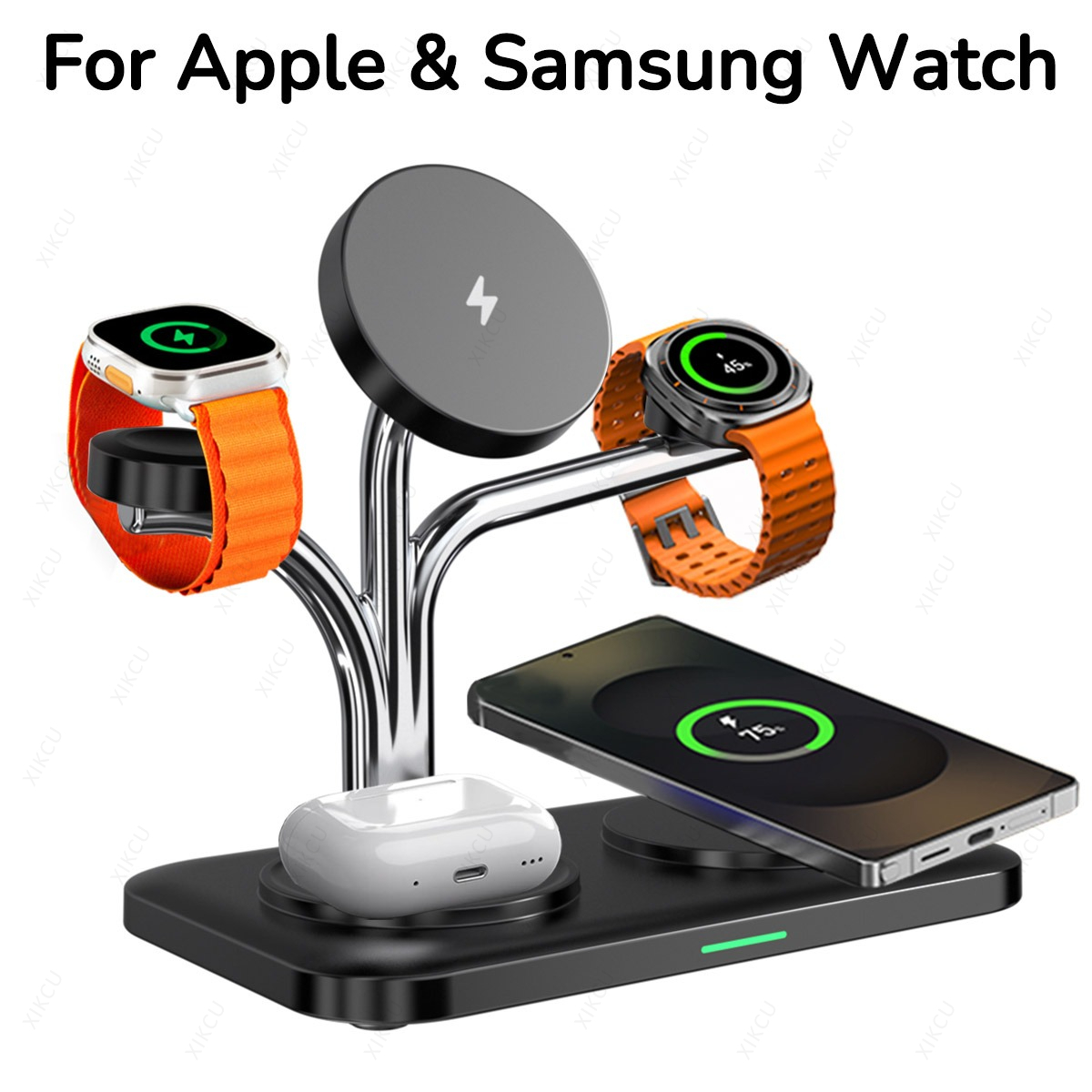 Wireless Charger Watch - 5 in 1 磁気ワイヤレス充電器、デュアルフォンとウォッチの急速充電、iPhone 17～12、Samsung、Apple/Galaxy Watch、AirPods