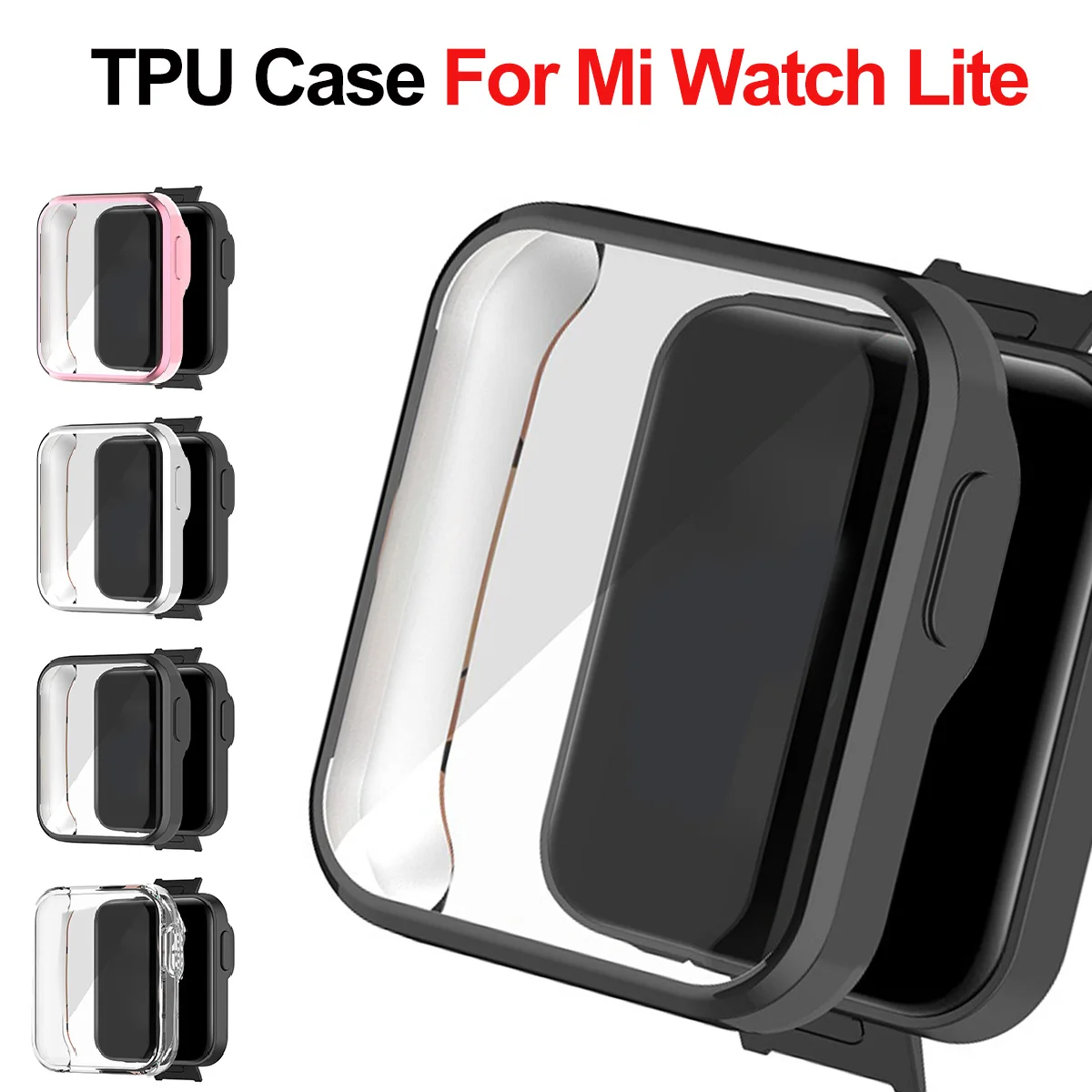 Xiaomi Smartwatch Accessories - Xiaomi Mi Watch Lite用ケース,Redmi Watch用保護ケース,バンパーケース,フレーム,tpuスクリーンプロテクター,スマートウォッチアクセサリー