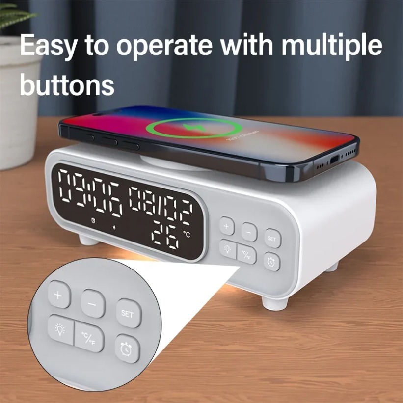 15 ワットワイヤレス充電器時間目覚まし時計 LED ナイト - Wireless Charger Watch のレビューと価格