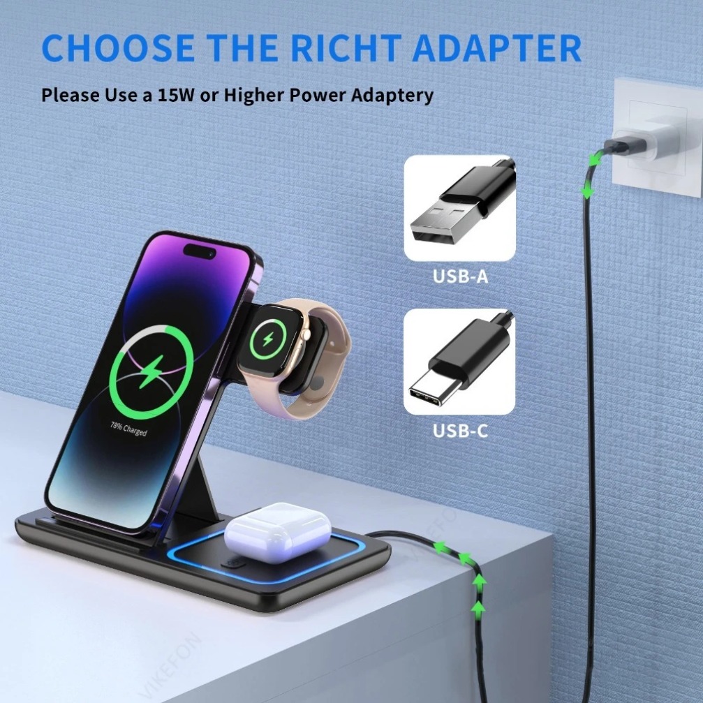 折りたたみ式3in1ワイヤレス充電ステーション iPhone - Wireless Charger Watch のレビューと価格