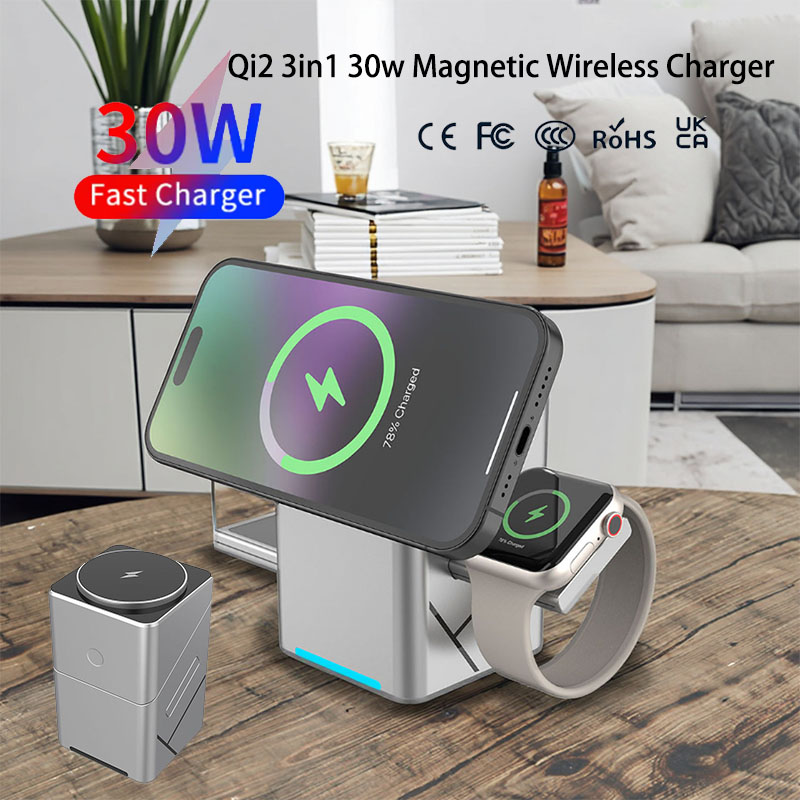 15Wタッチ回転式磁気多機能3in1ワイヤレス充電器 iPh - Wireless Charger Watch のレビューと価格
